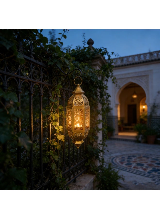Decorative Golden Hanging Lantern – Premium Metal Ramadan Lamp with Beautiful Light Patterns, Ideal for Wall Mount, Tabletop Display & Thoughtful Festival Gifts（Y-67-GOLD） - Image 5